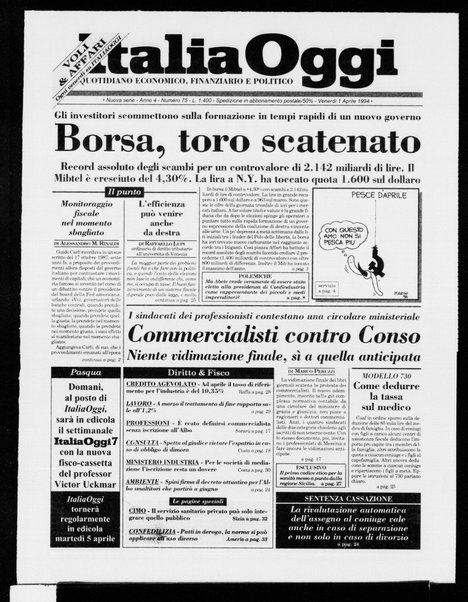 Italia oggi : quotidiano di economia finanza e politica